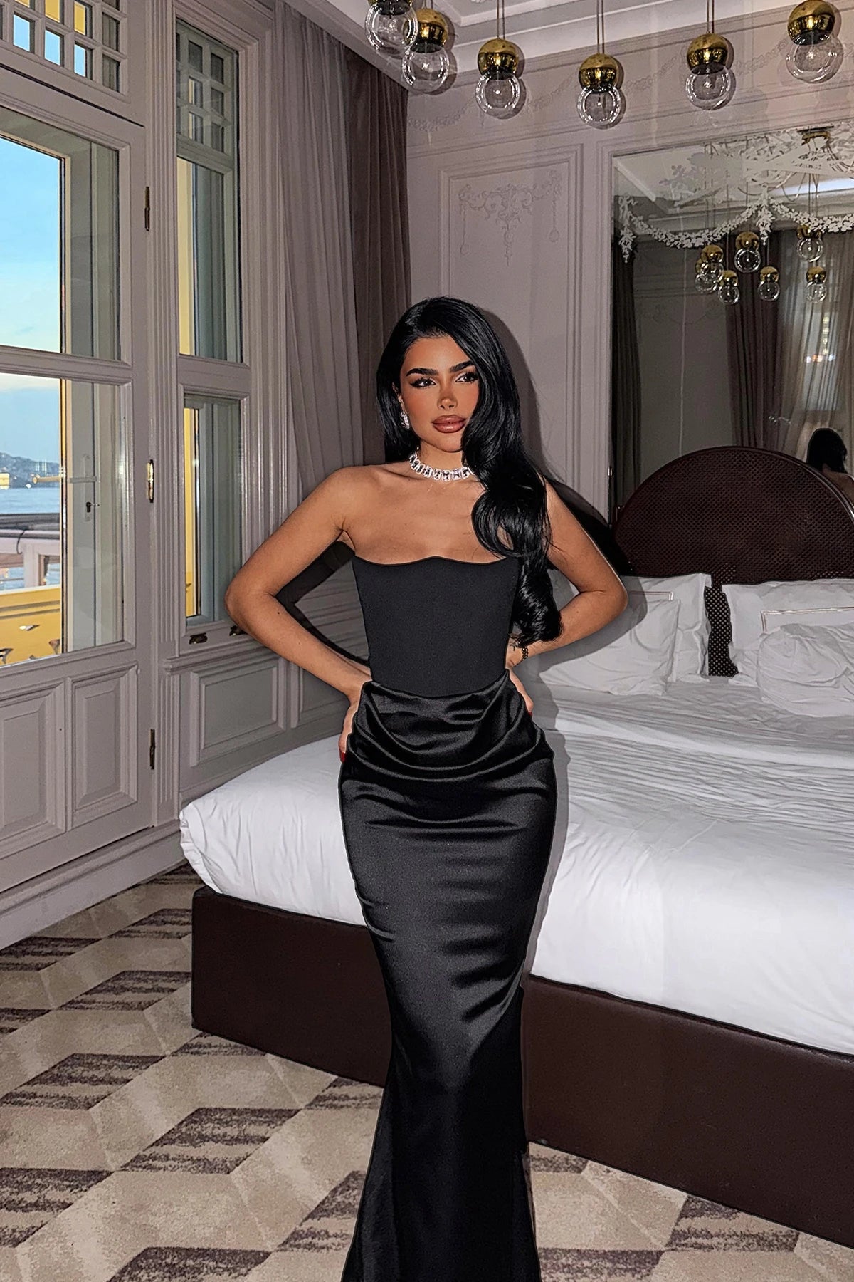 Black Velora Satin Dress