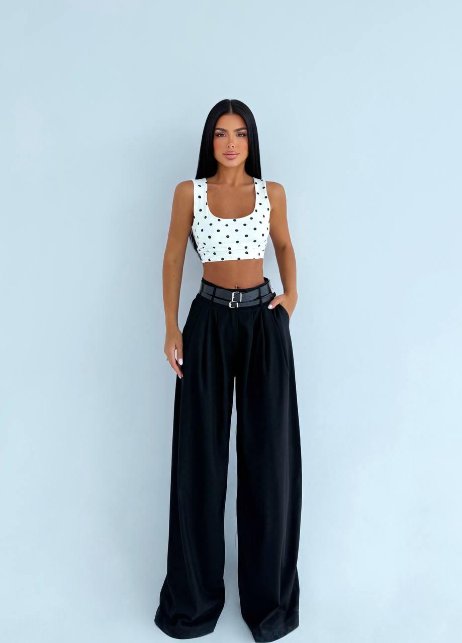 Black Double Belted Trousers