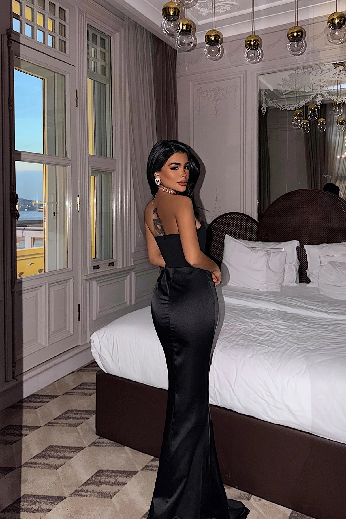 Black Velora Satin Dress