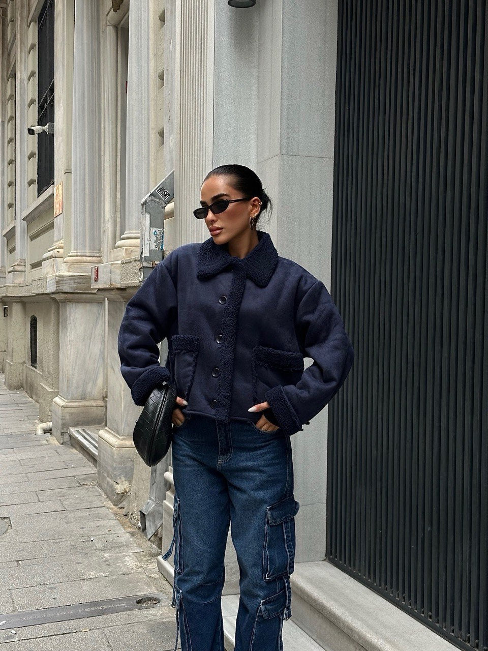 Suede coat with fur inside