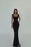 Black Remmy Slit Lace Detail Long Dress
