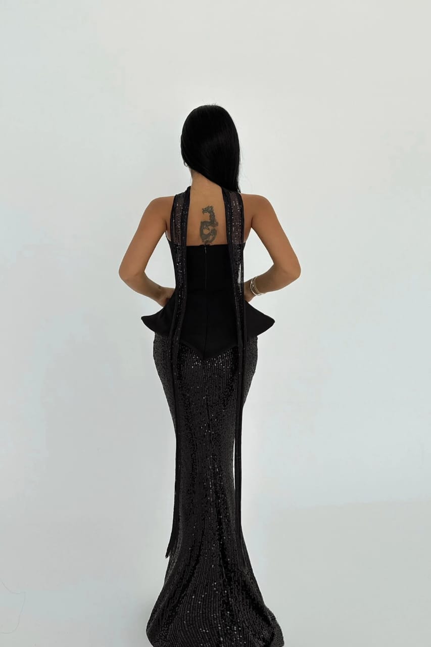 Black Viona Skirt Top Set Evening Dress