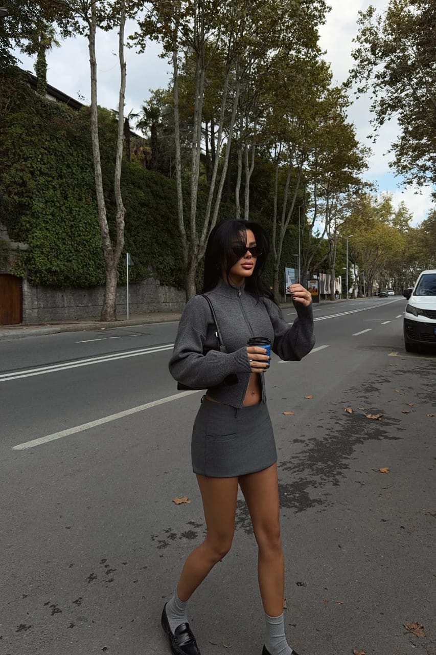 Gray Balboa Double Zipper Knit Cardigan