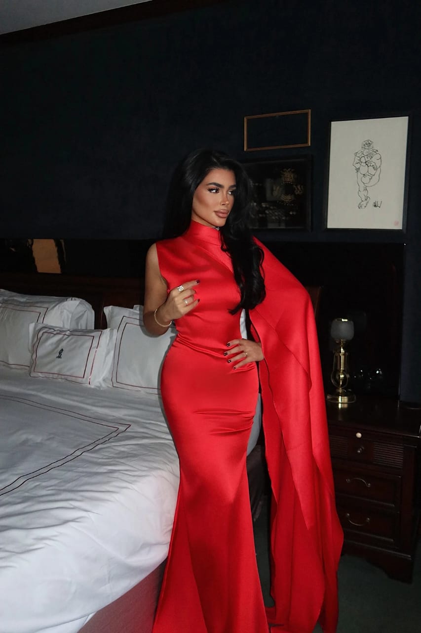 Long Dress with Pomegranate Blossom Sash Detail