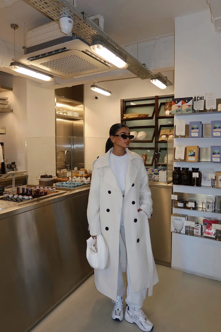 Off-White Trench Coat with Belted Sleeves