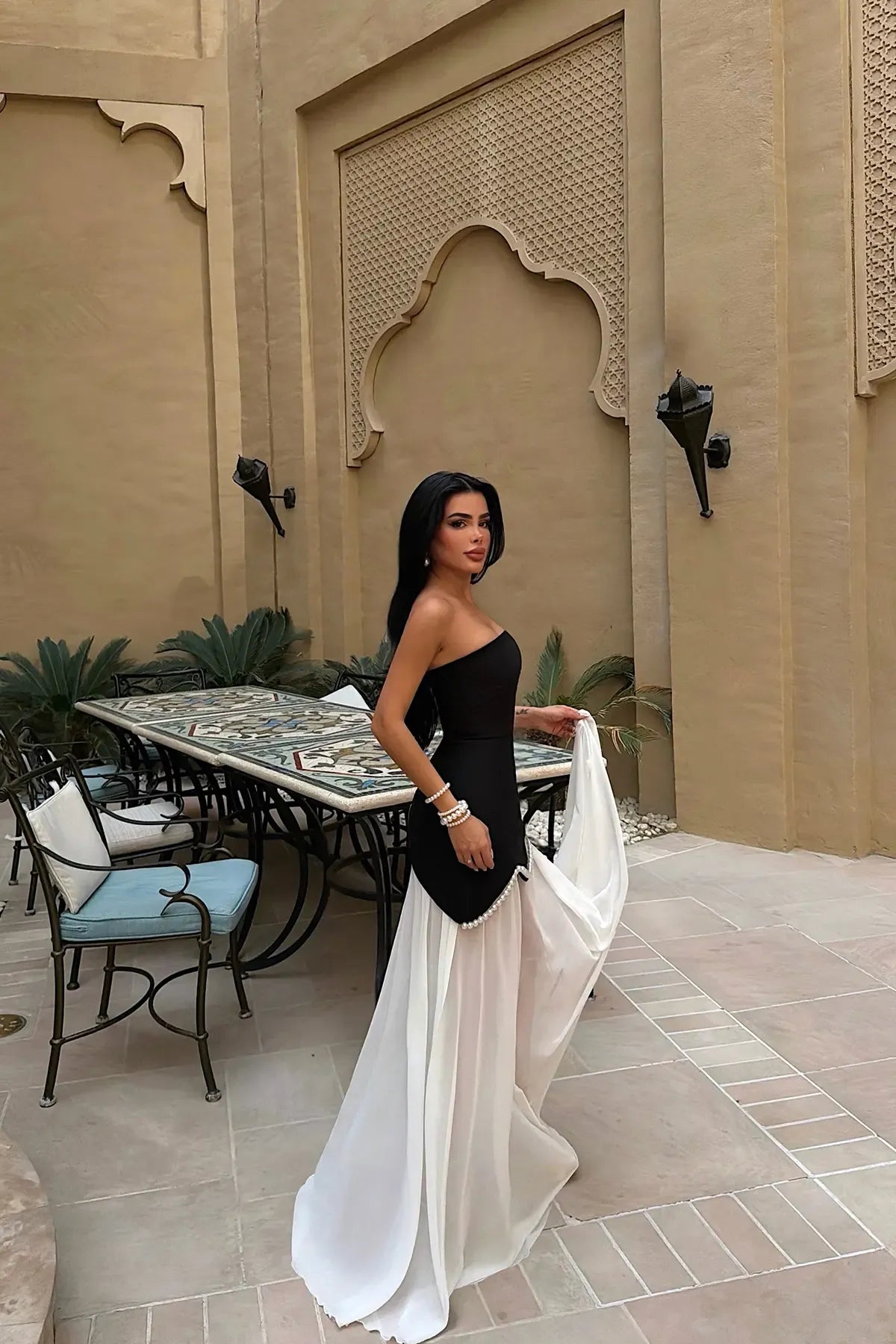 Black Dress with Pearl Detail