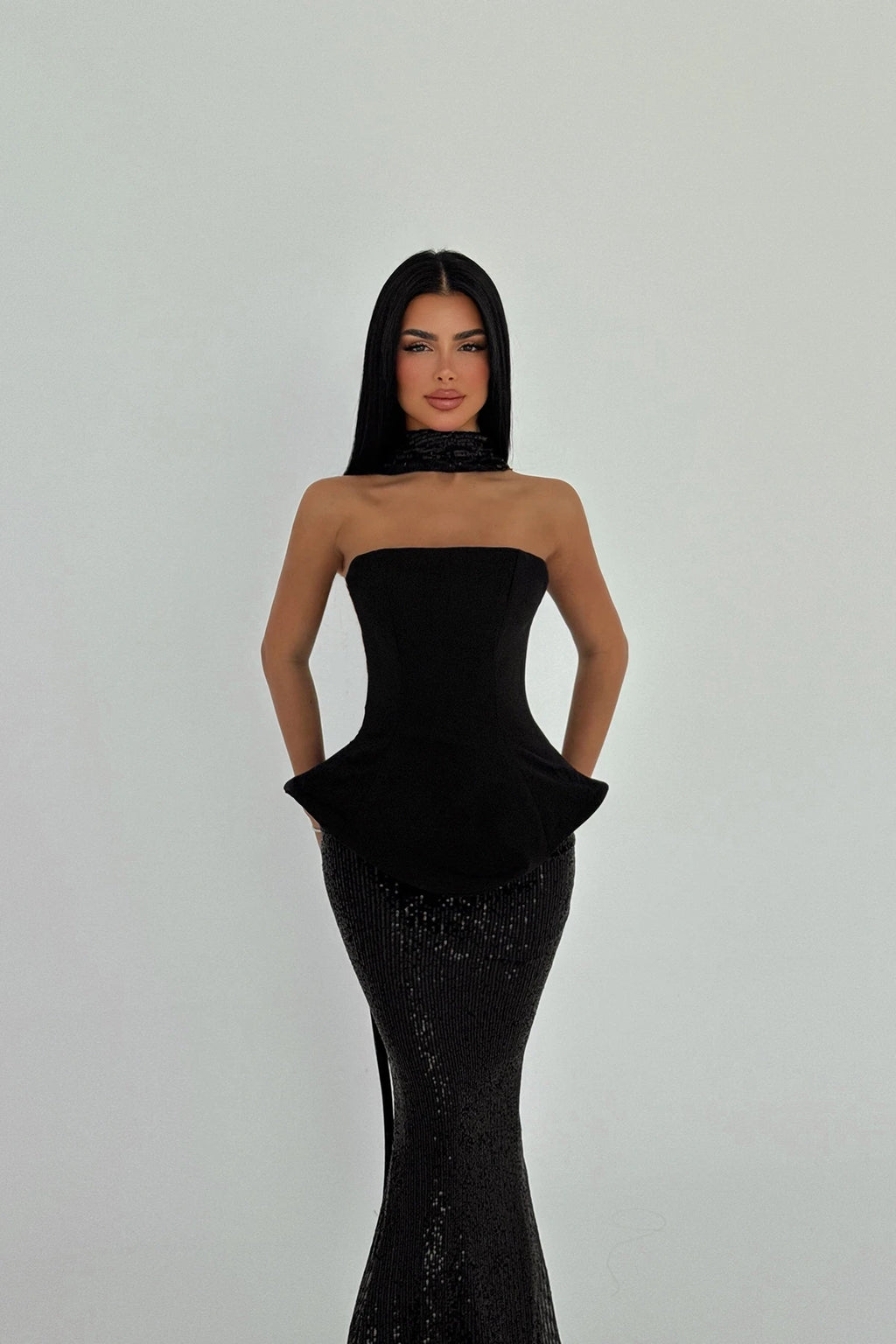 Black Viona Skirt Top Set Evening Dress