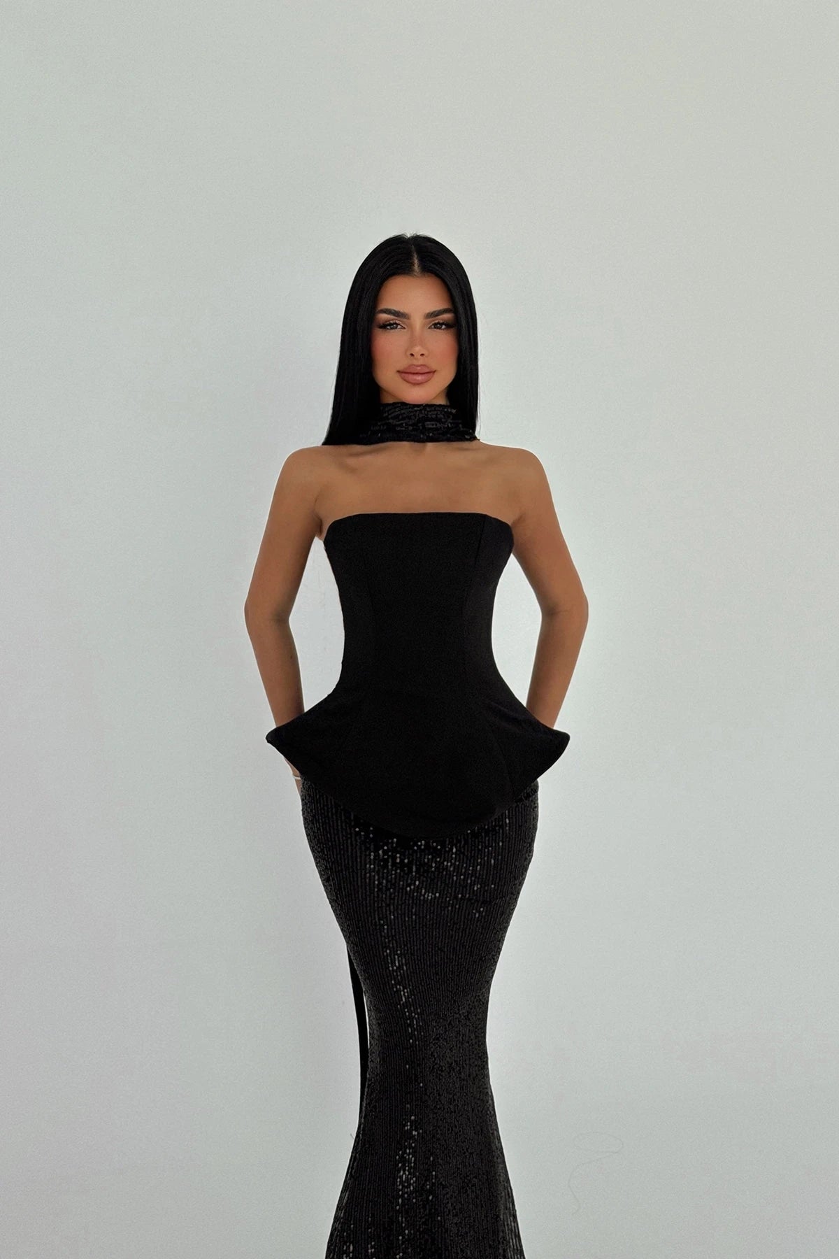 Black Viona Skirt Top Set Evening Dress