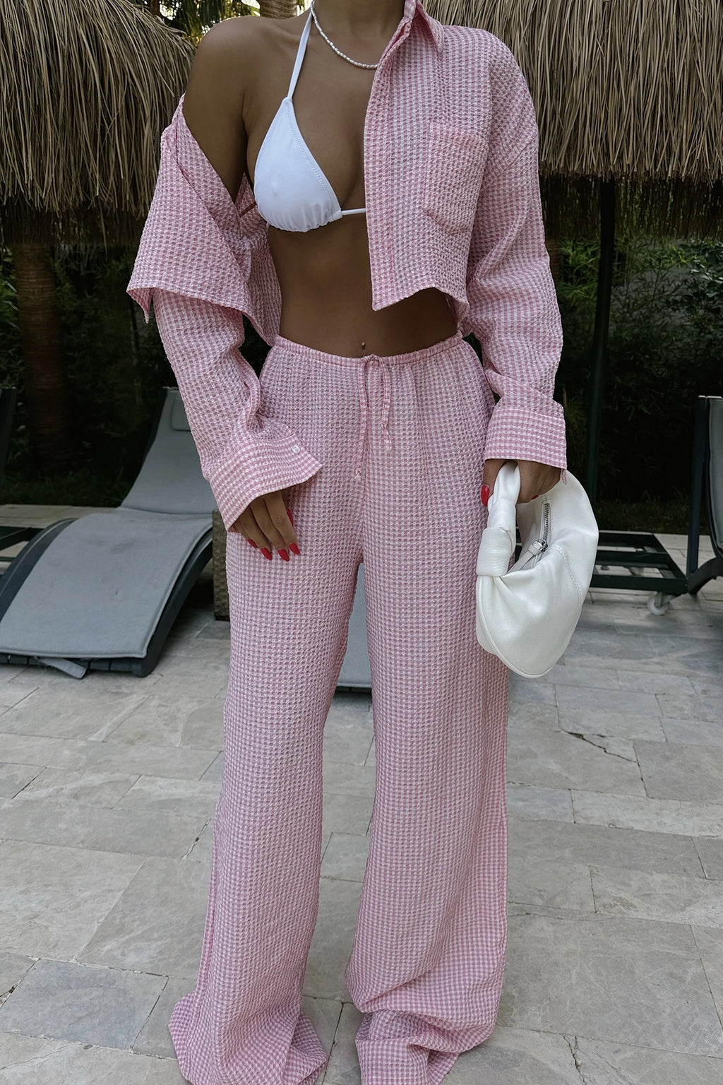 Pink Gingham Trousers Set