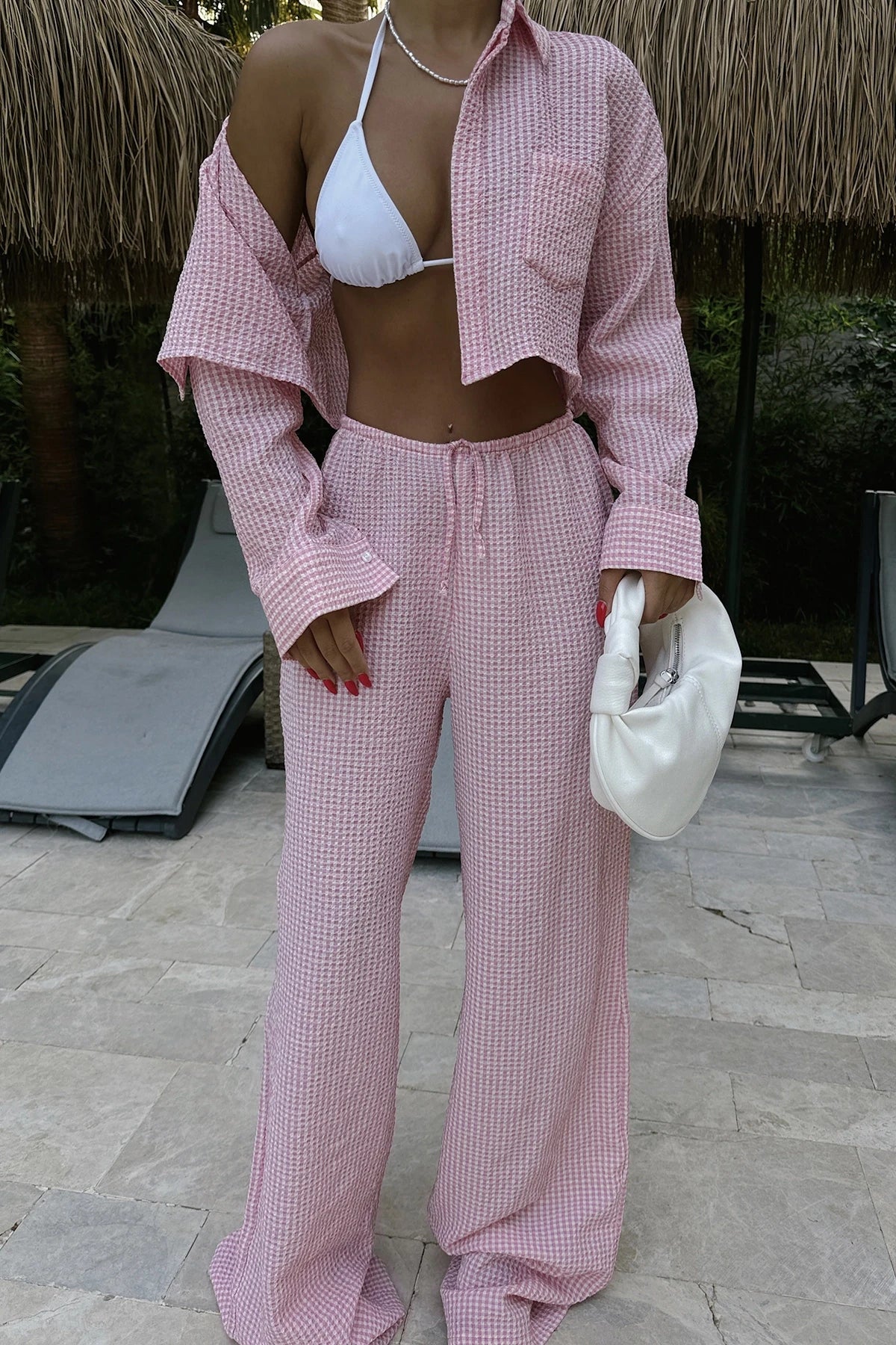 Pink Gingham Trousers Set