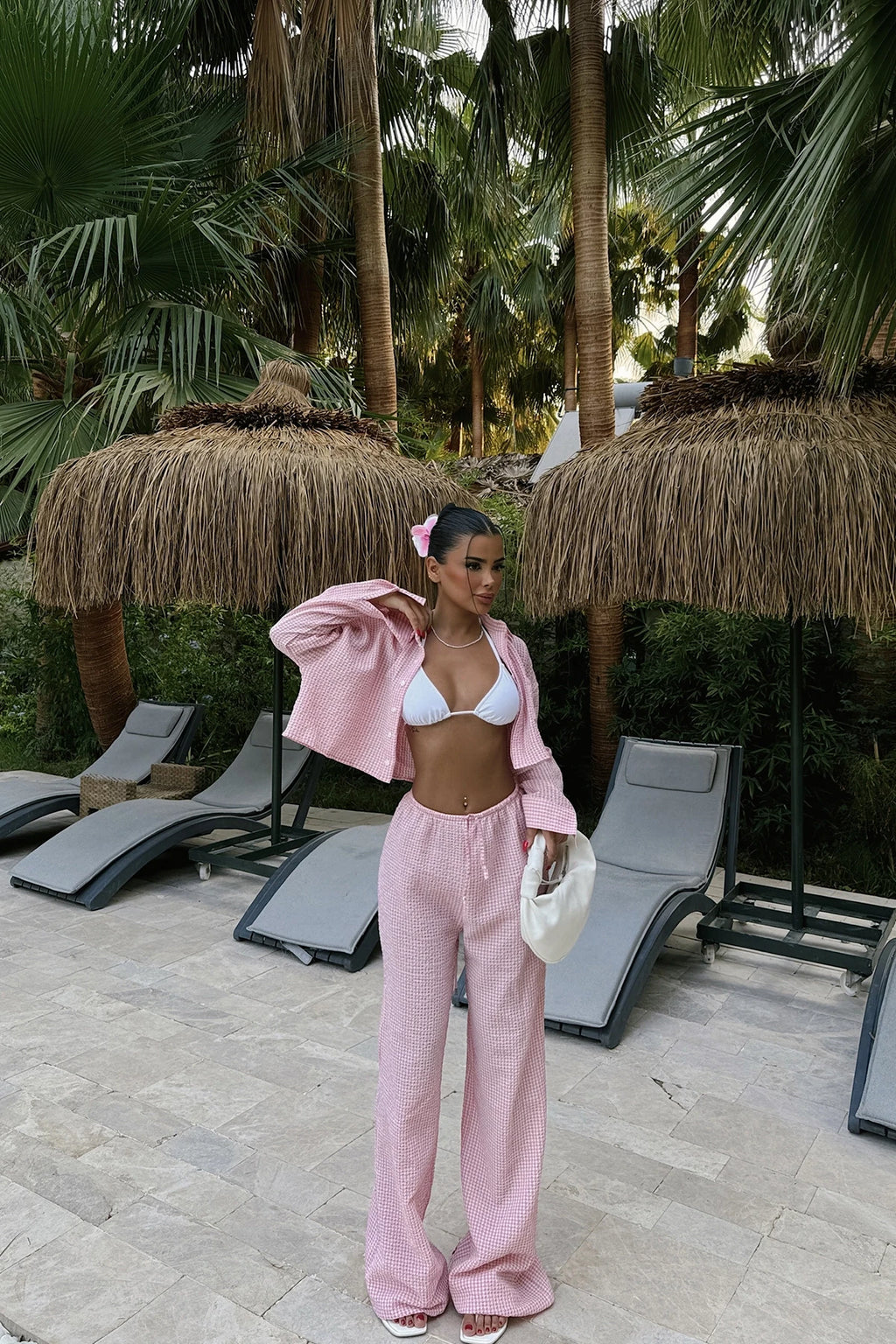 Pink Gingham Trousers Set