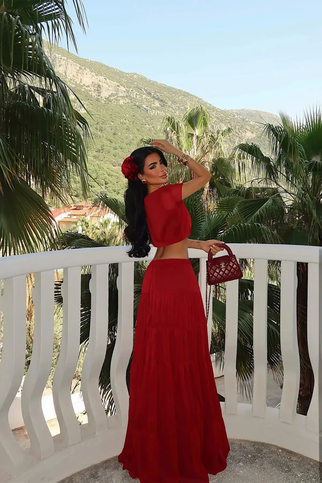 Red Skirt Set