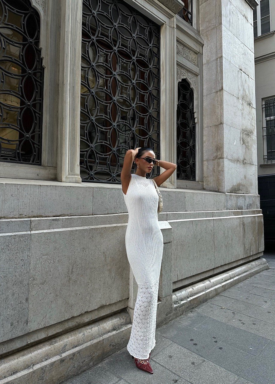 Ivory Crochet Mermaid Maxi Dress