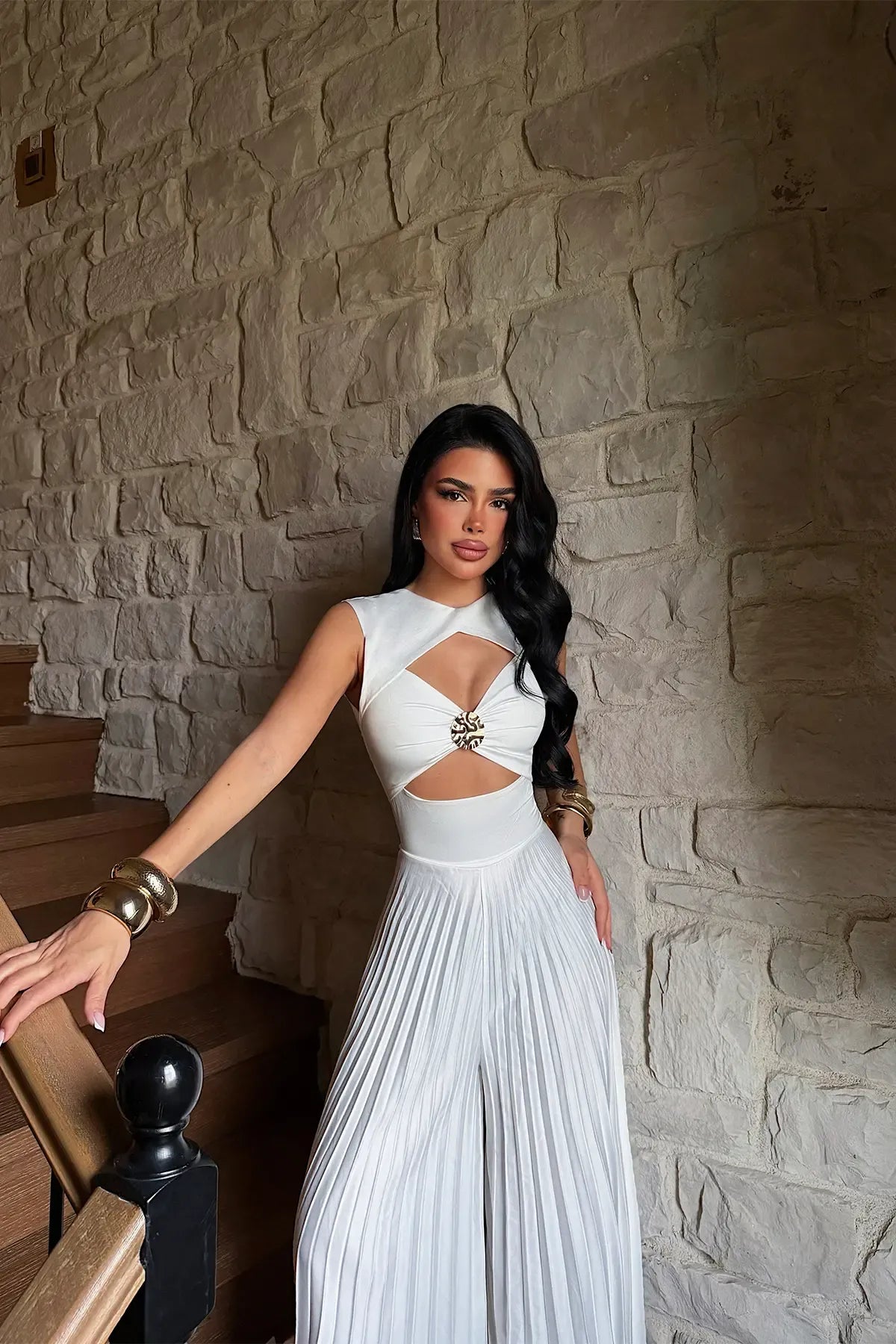 White Window Detail Jumpsuit