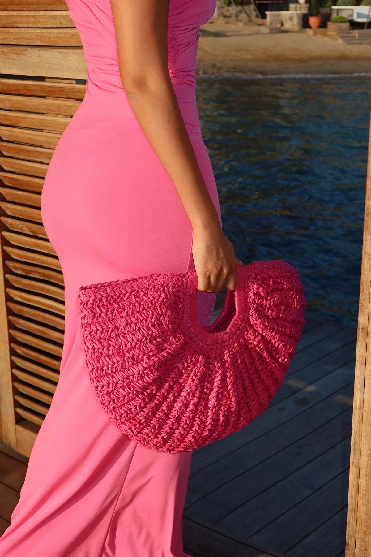 Fuchsia Straw Bag