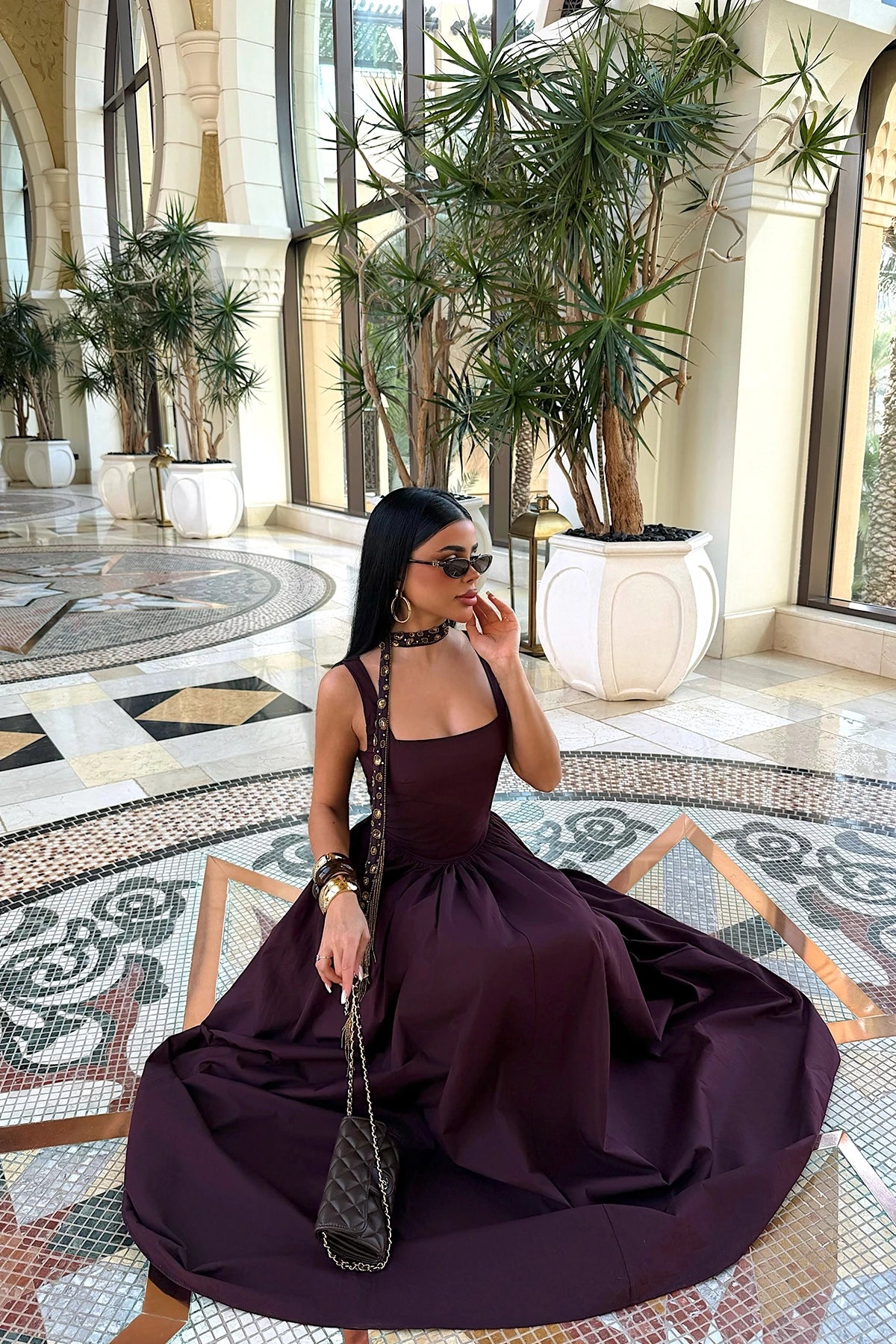 Burgundy Strappy Long Dress