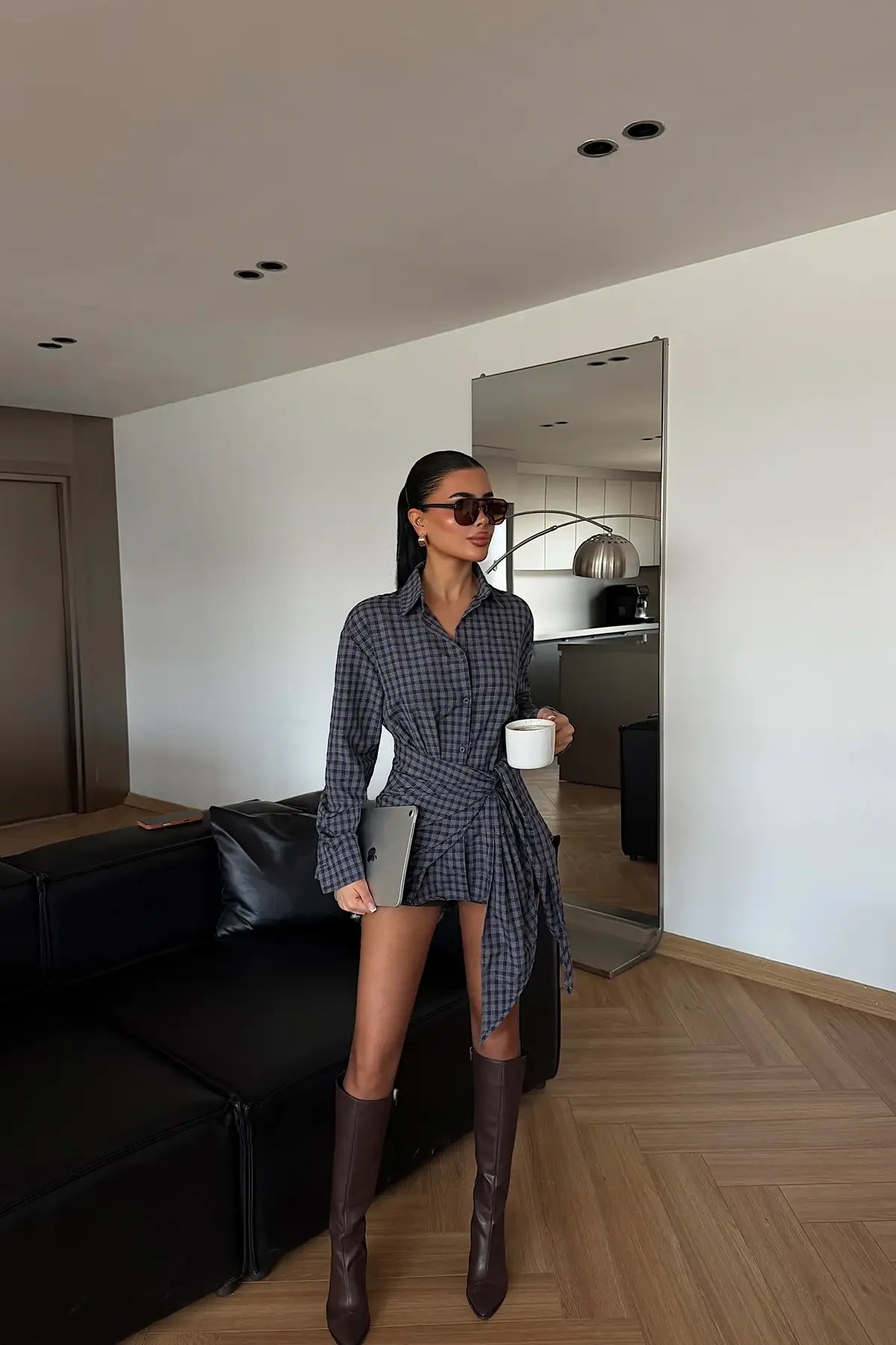 Brown Checked Button-Front Shirt