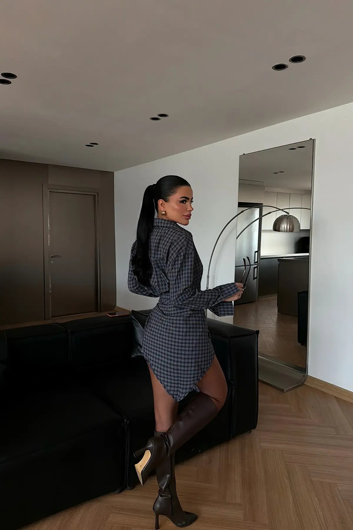 Brown Checked Button-Front Shirt