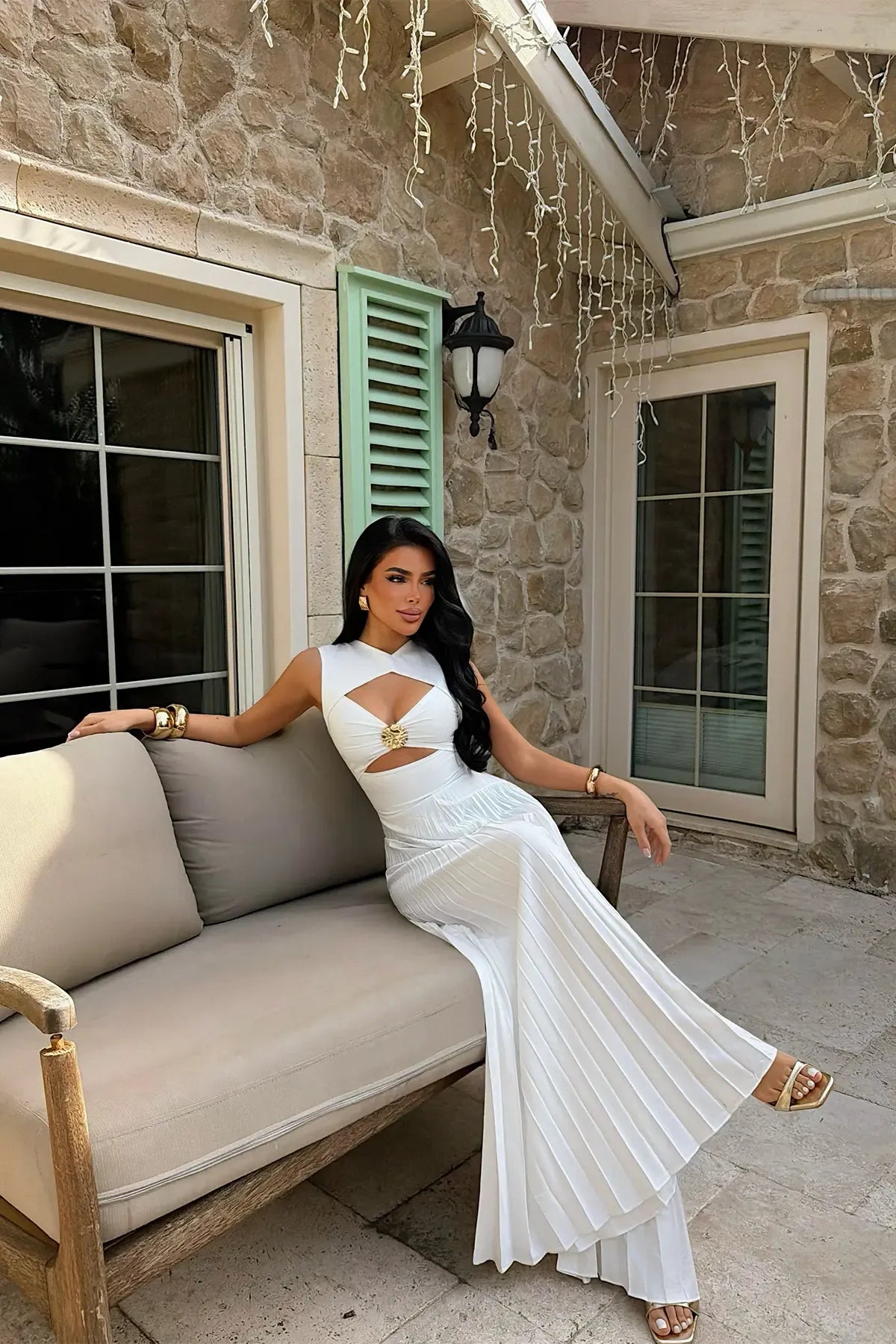 White Window Detail Jumpsuit