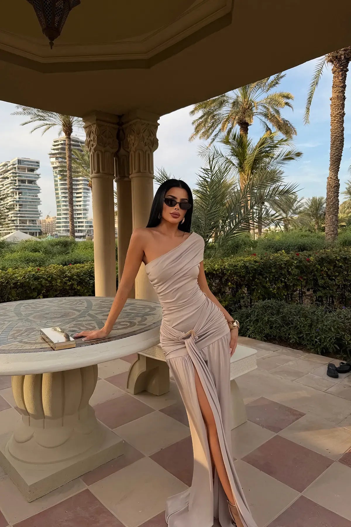 Mink Nicolette Long Slit Dress