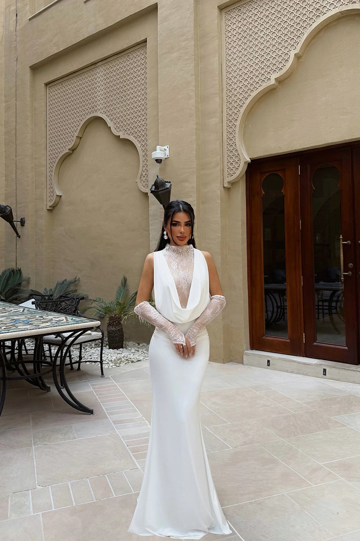 White Palisades Lace Long Dress