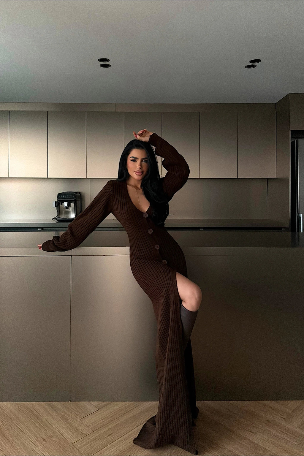 Dark Brown Ophelie Knit Dress