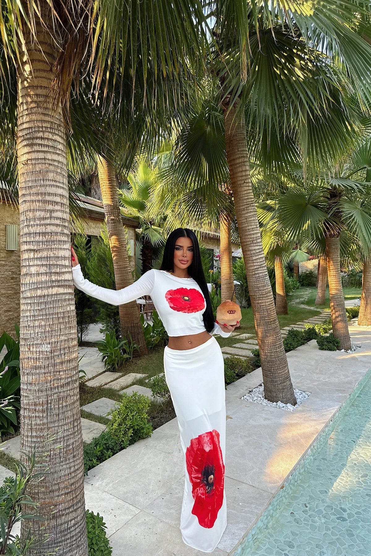 White Rose Detail Skirt Suit