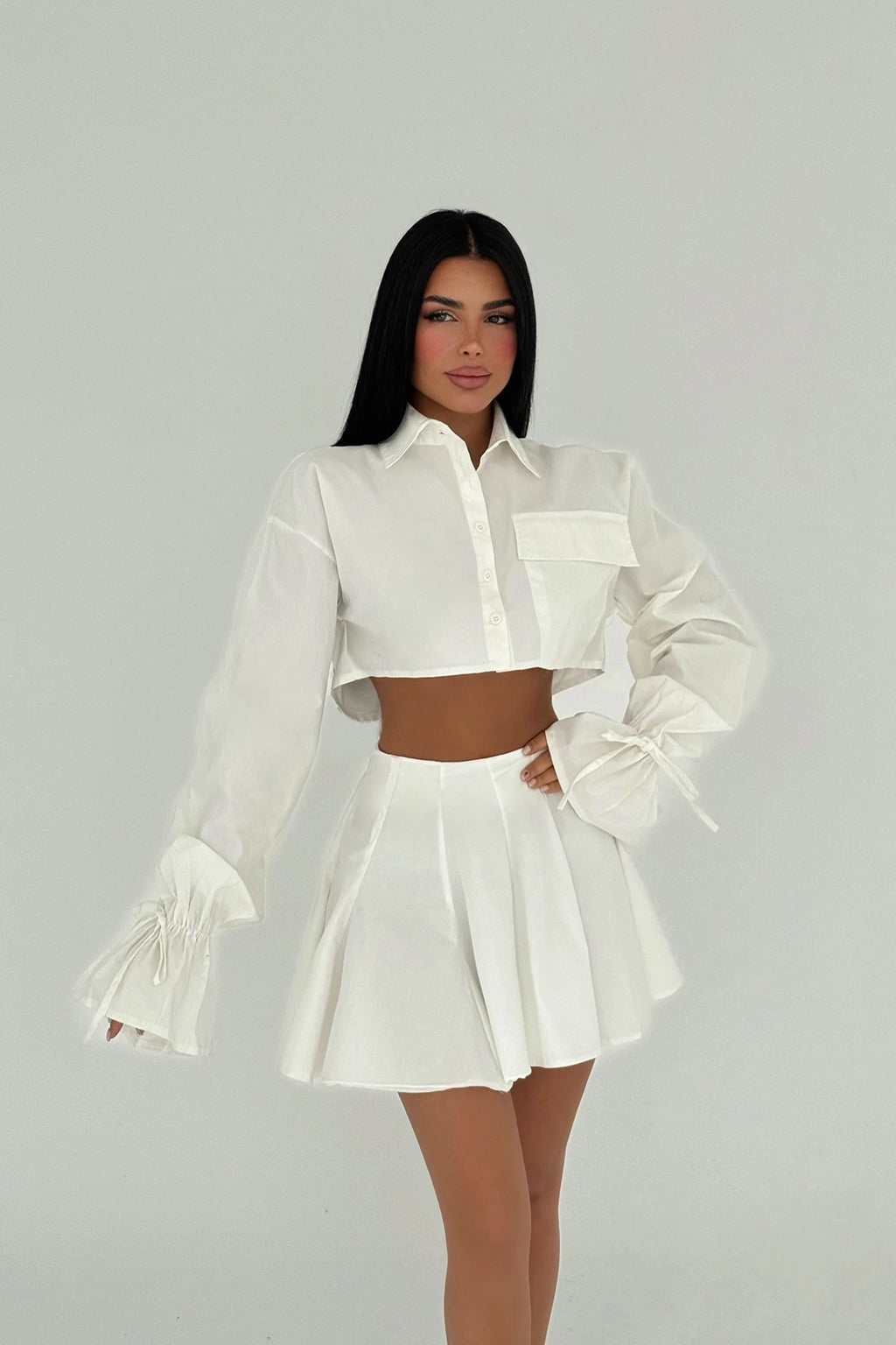 White Jila Mini Skirt Top Shirt Set