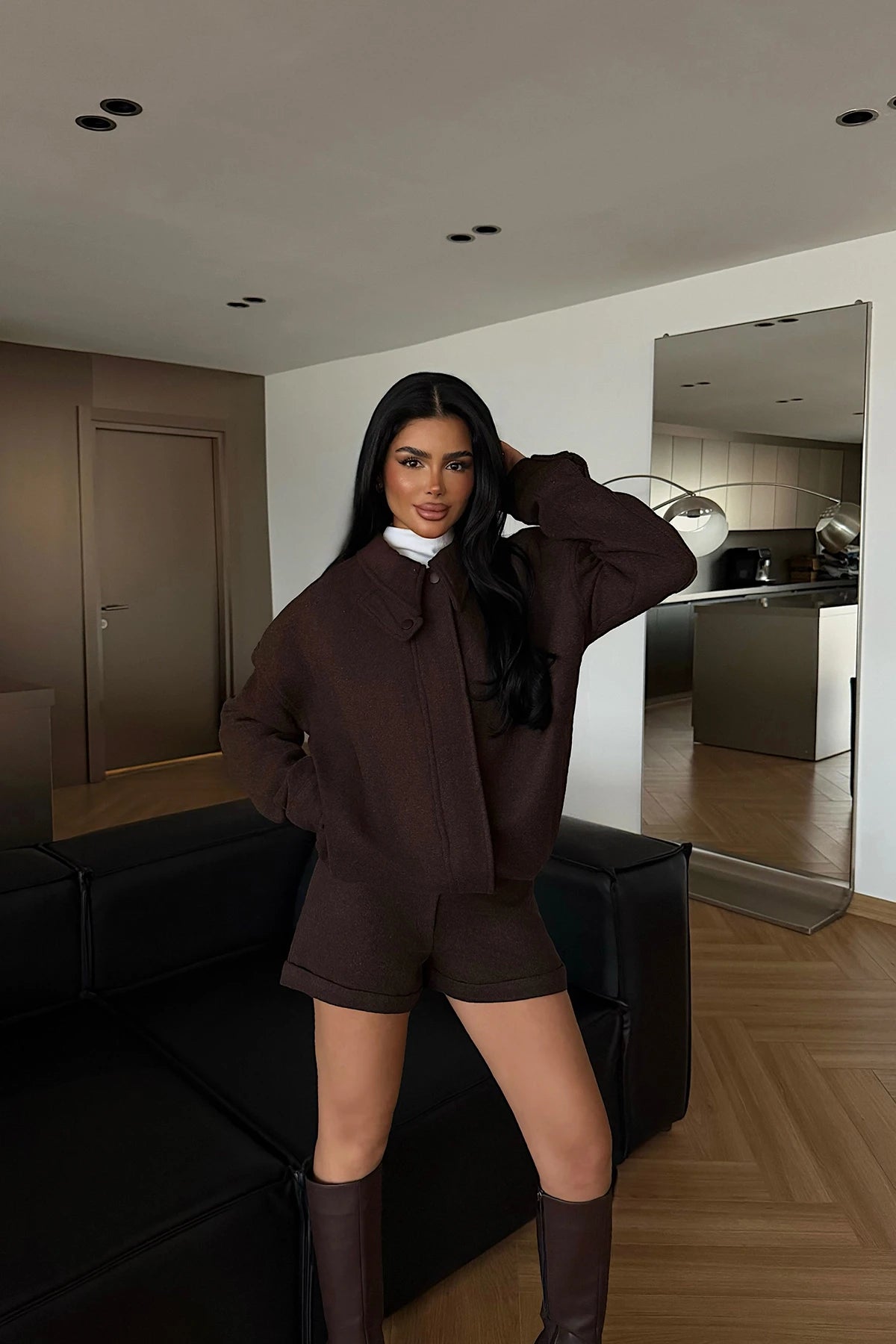 Dark Brown Marner Shorts and Jacket Set