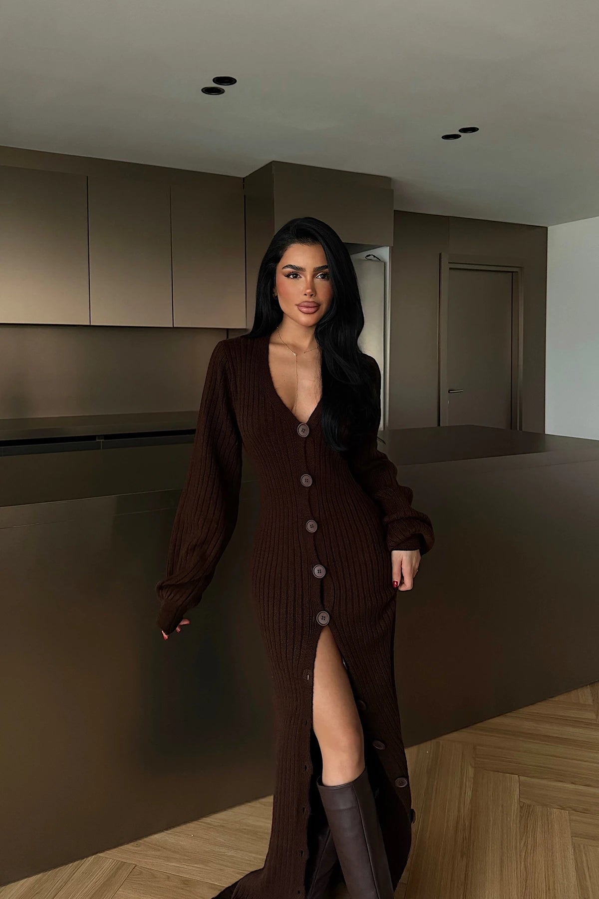 Dark Brown Ophelie Knit Dress