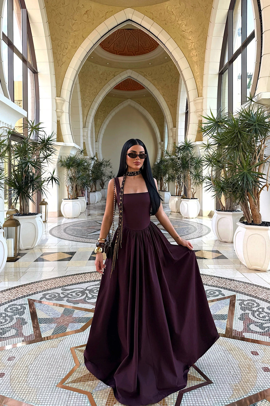 Burgundy Strappy Long Dress