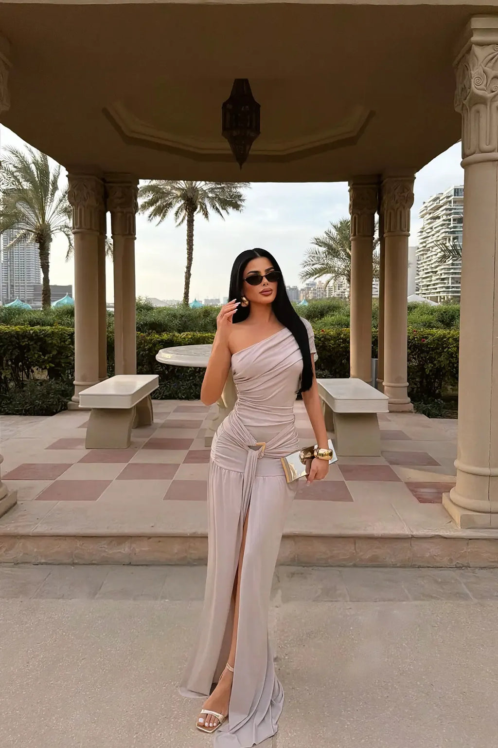 Mink Nicolette Long Slit Dress
