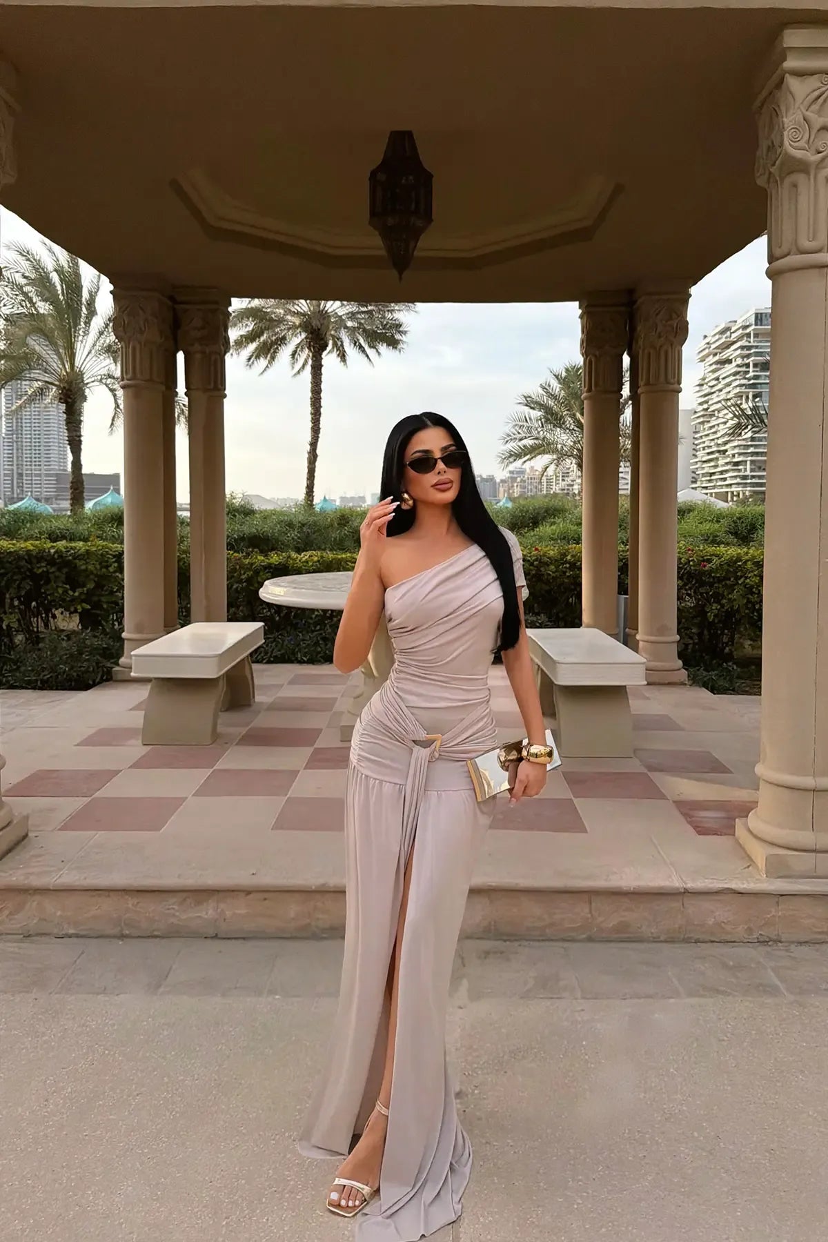 Mink Nicolette Long Slit Dress