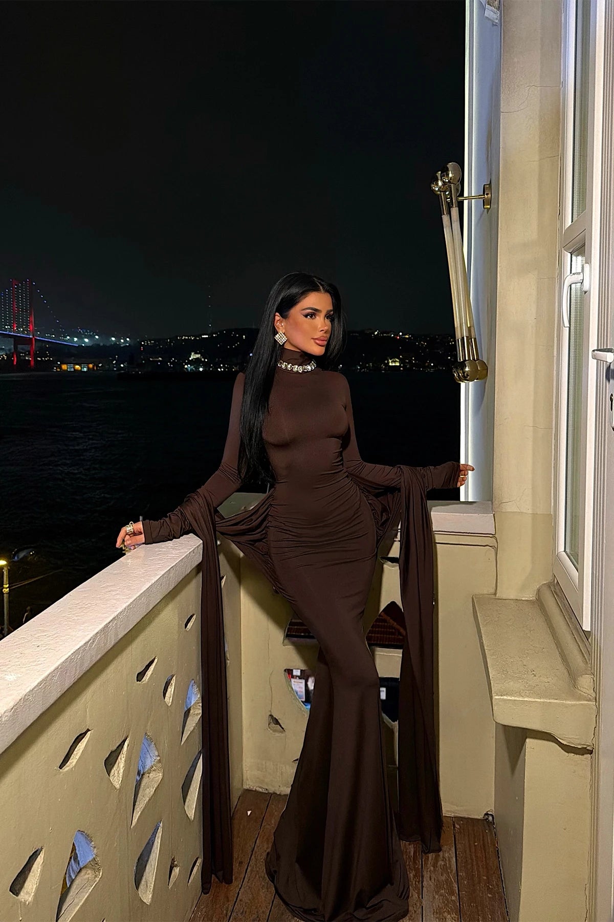 Dark Brown Long Evening Dress