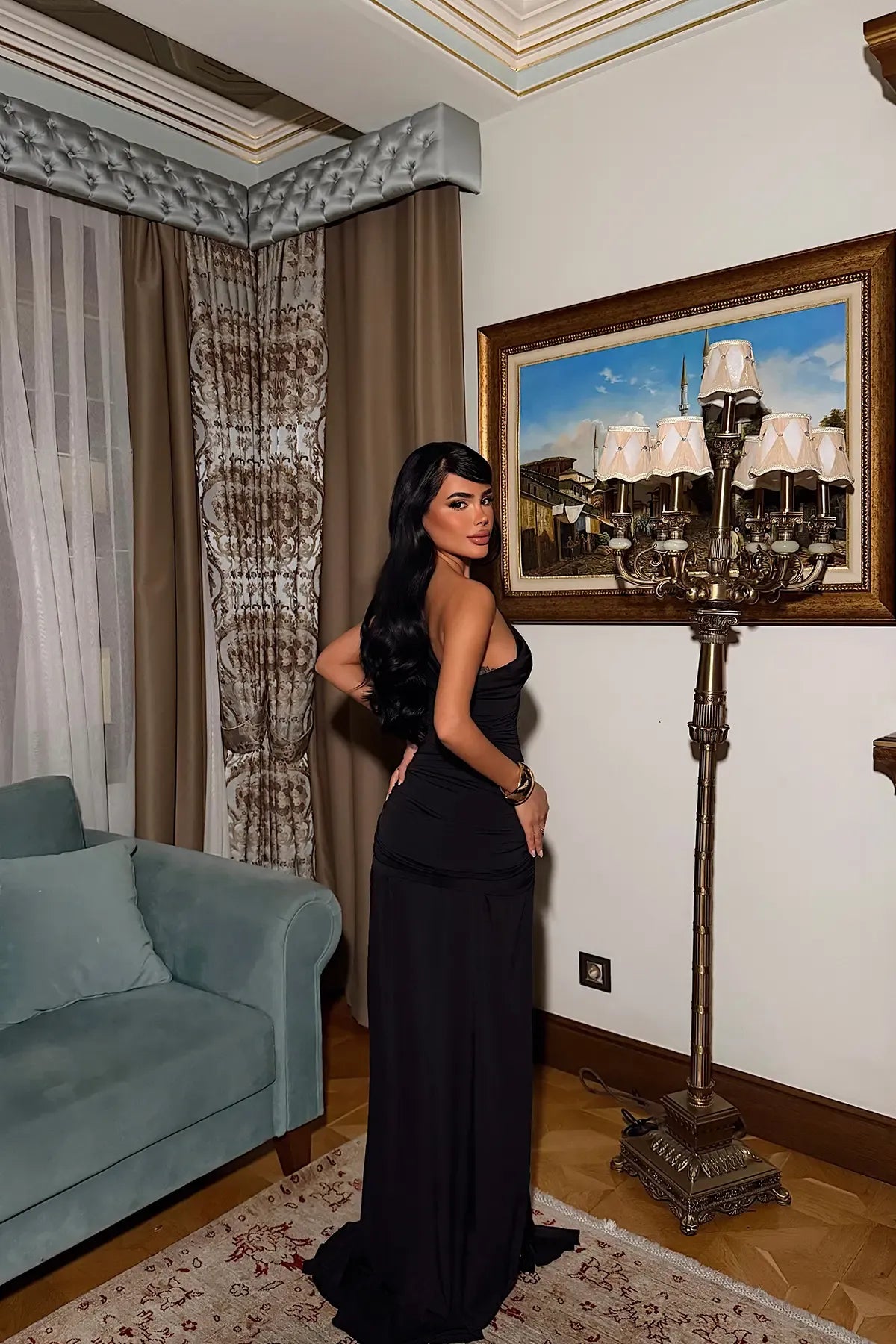 Black Nicolette Long Dress with Slit