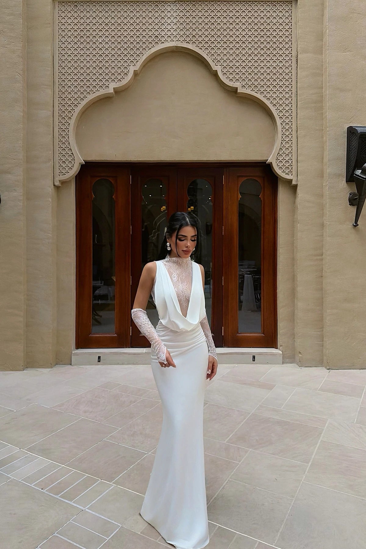 White Palisades Lace Long Dress