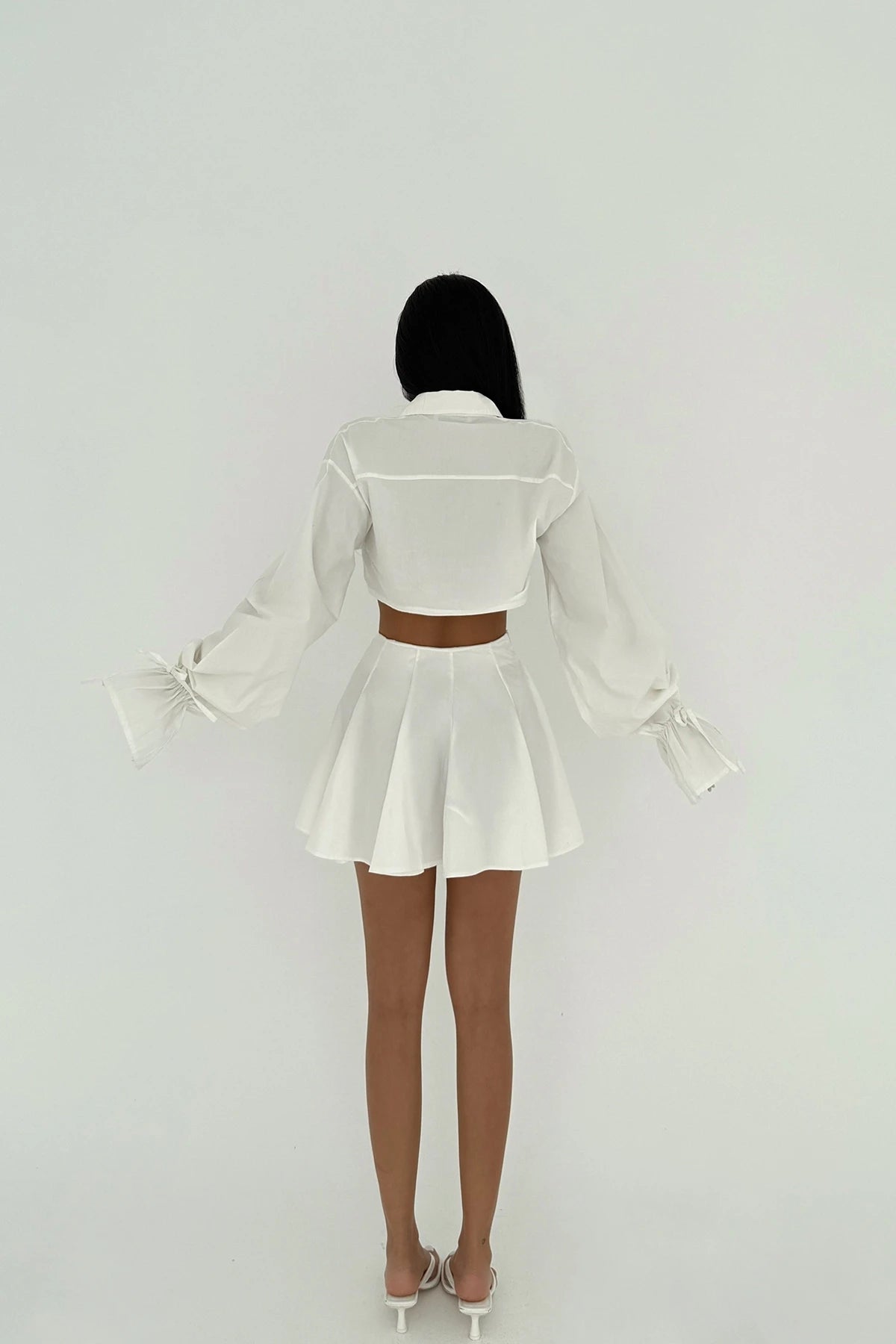 White Jila Mini Skirt Top Shirt Set