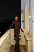 Dark Brown Long Evening Dress