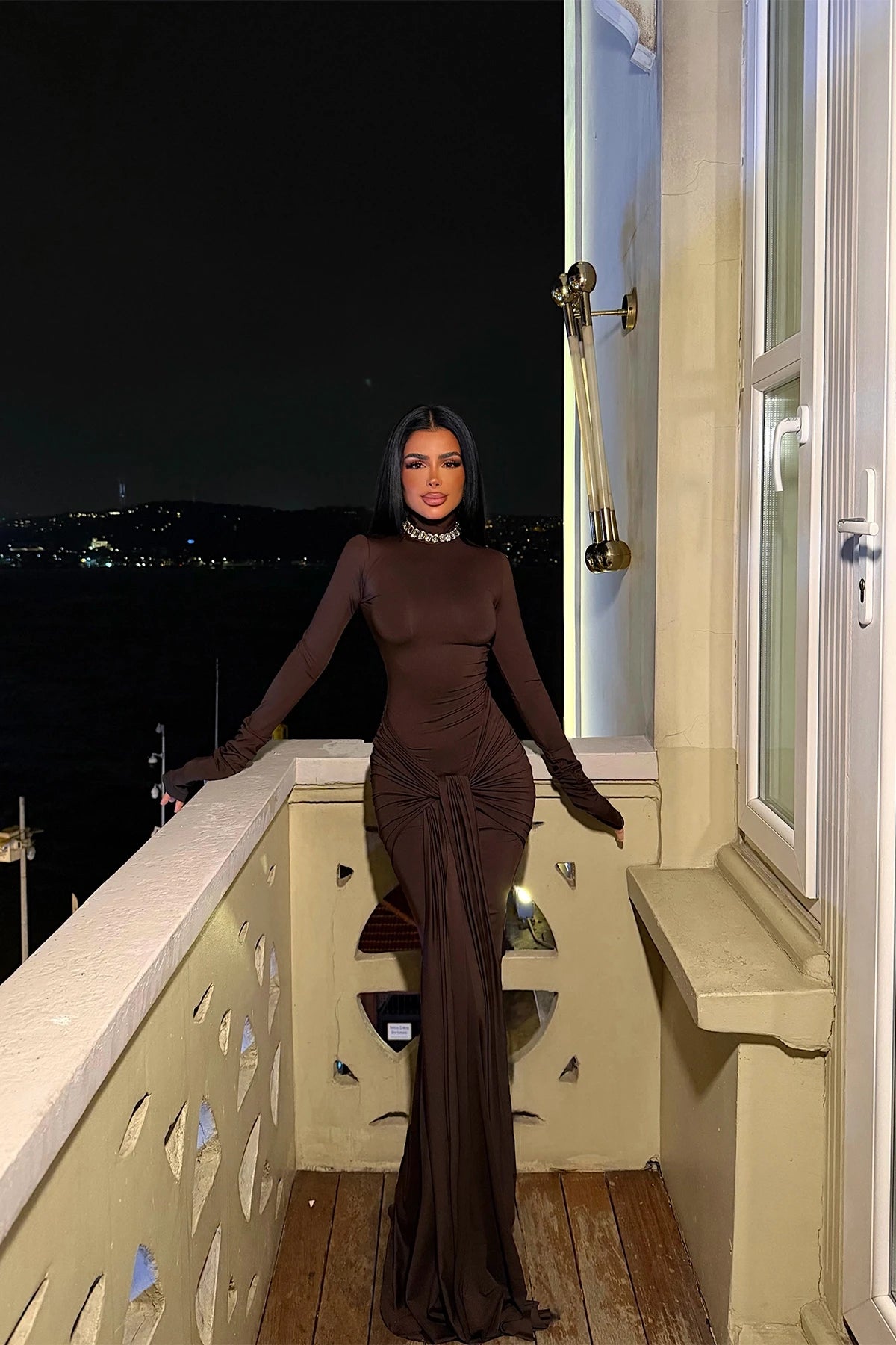 Dark Brown Long Evening Dress