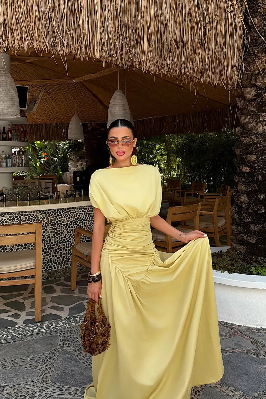 Yellow Gathered Detail Dress