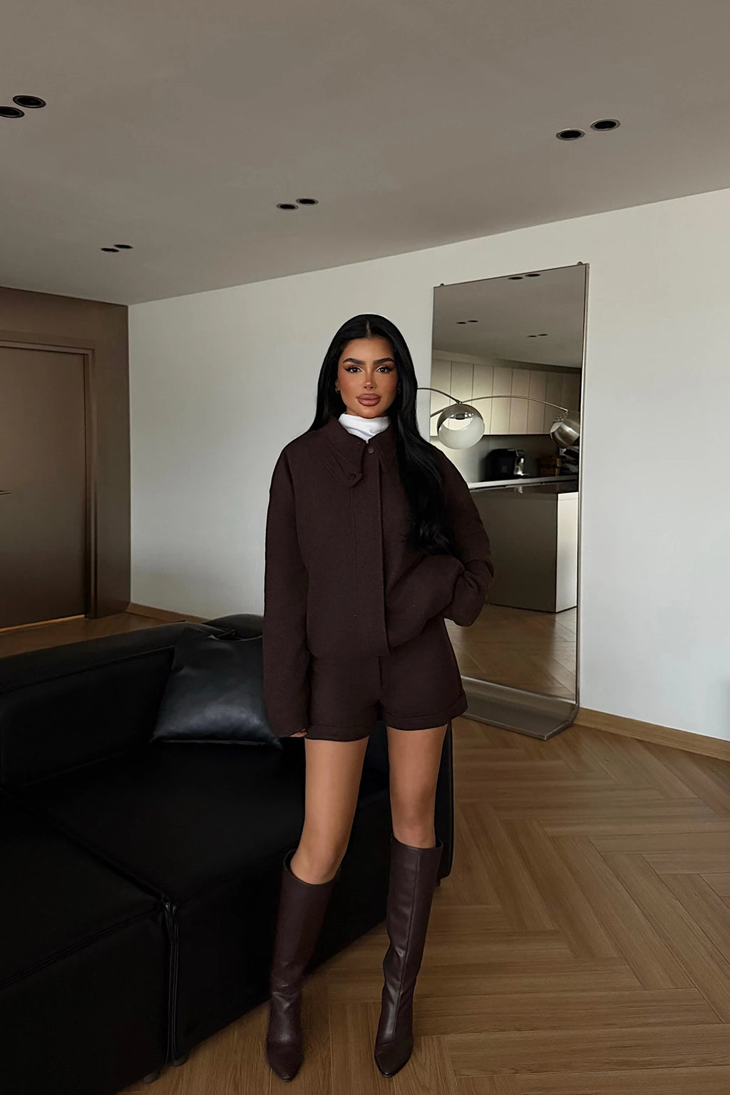 Dark Brown Marner Shorts and Jacket Set