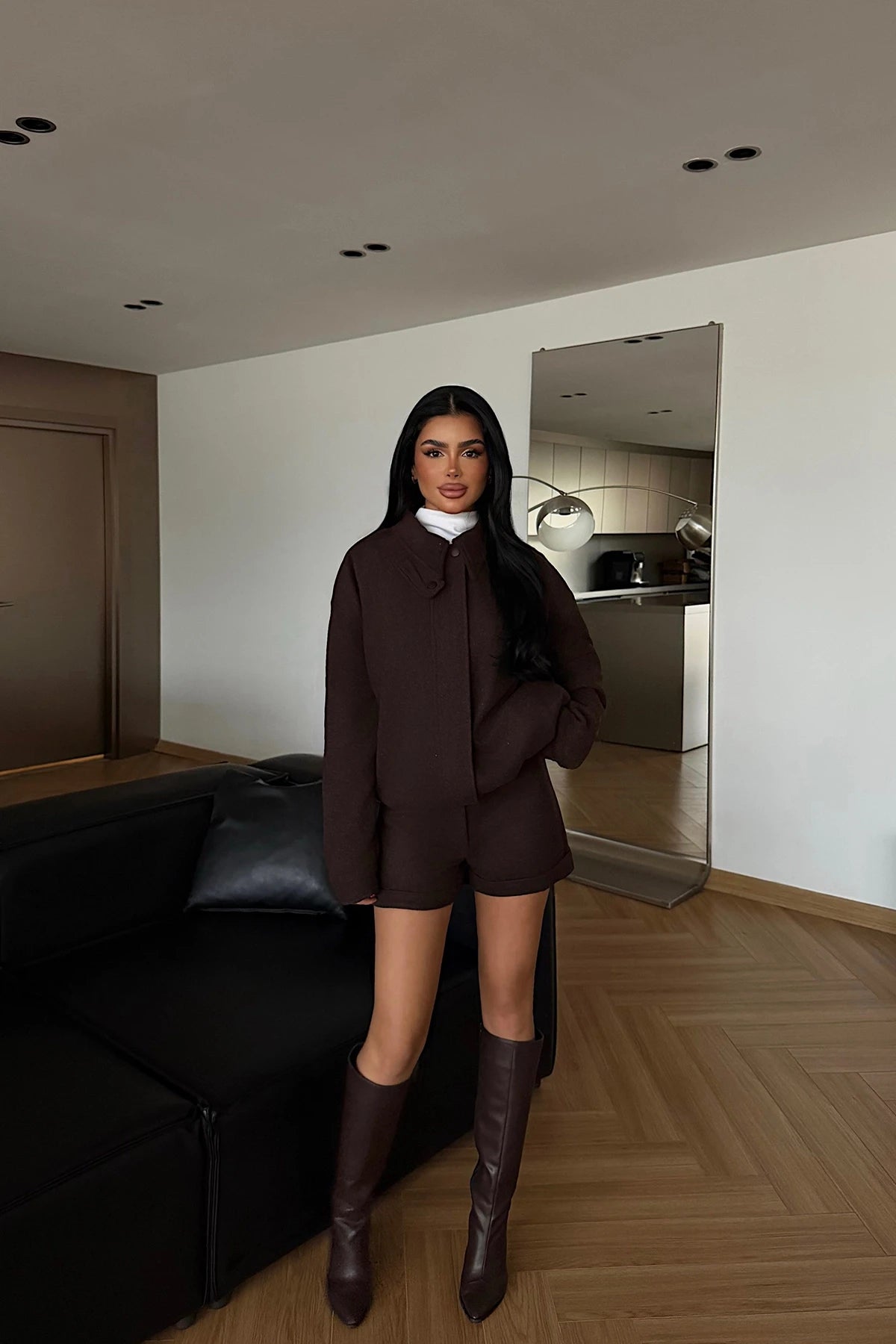 Dark Brown Marner Shorts and Jacket Set