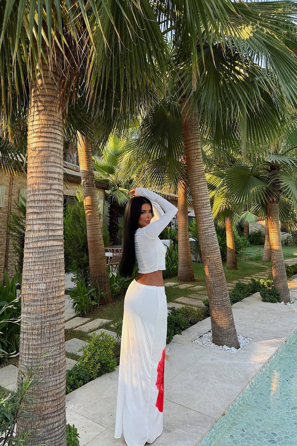 White Rose Detail Skirt Suit