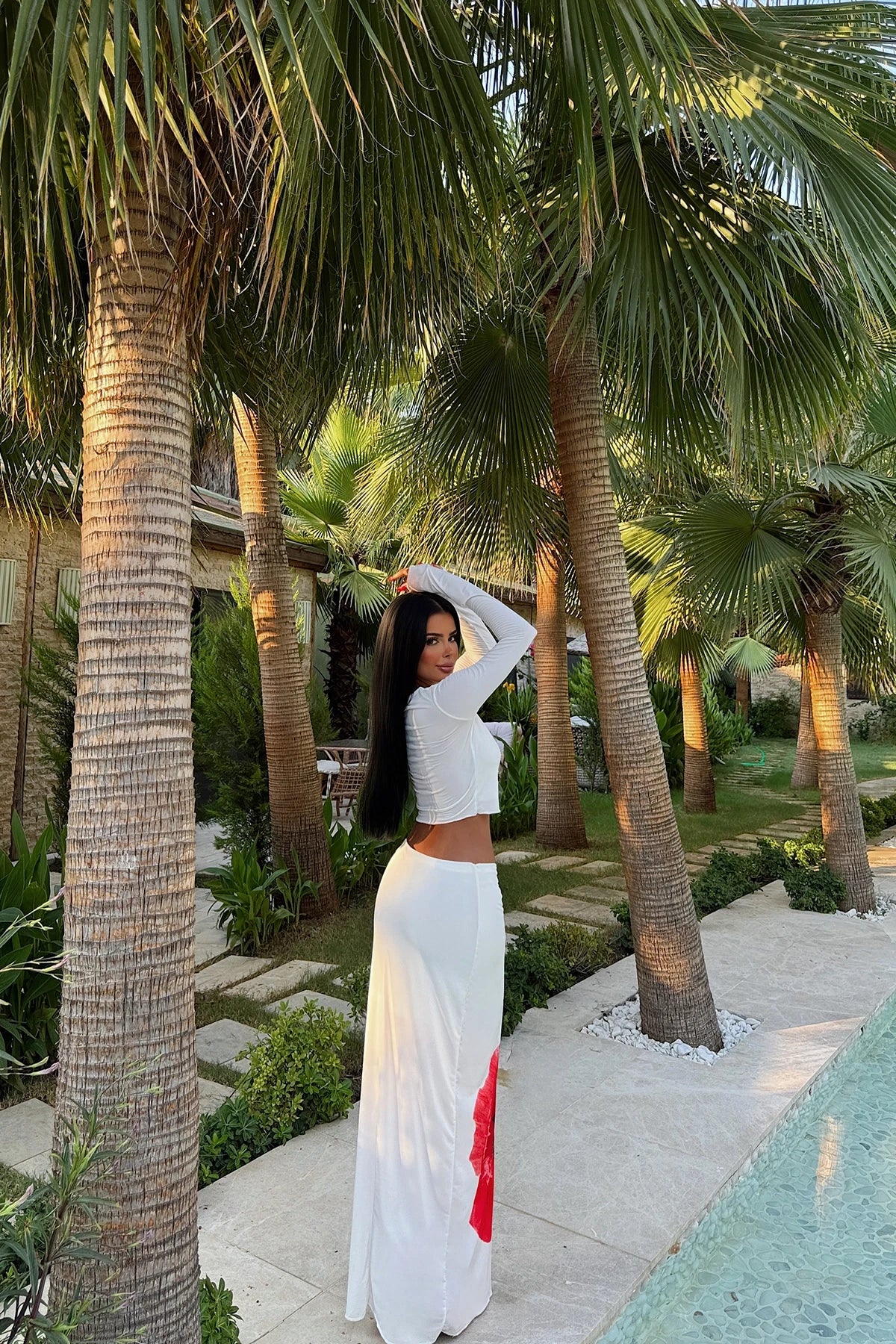 White Rose Detail Skirt Suit