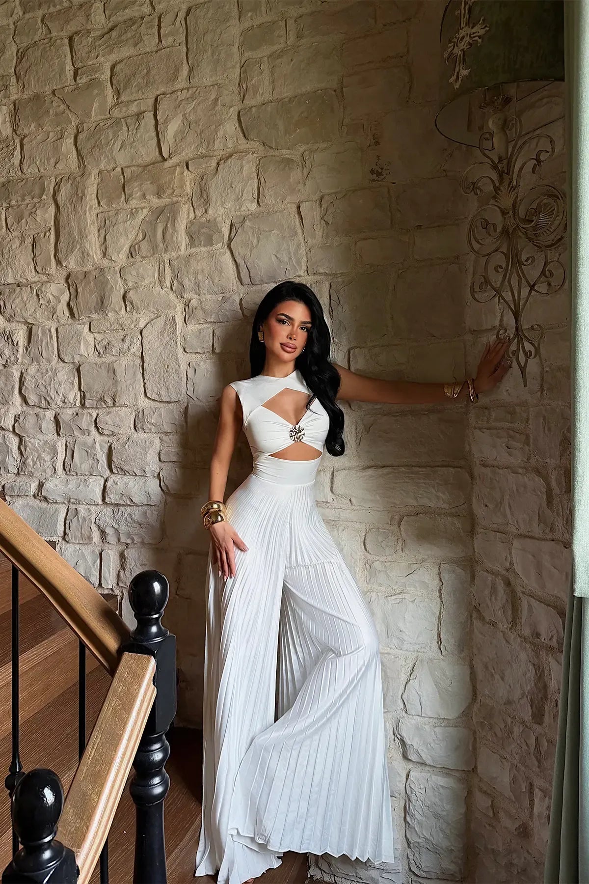 White Window Detail Jumpsuit