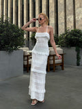 Ivory Lace Ruffle Maxi Dress
