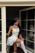 White Strappy Ruffled Mini Dress