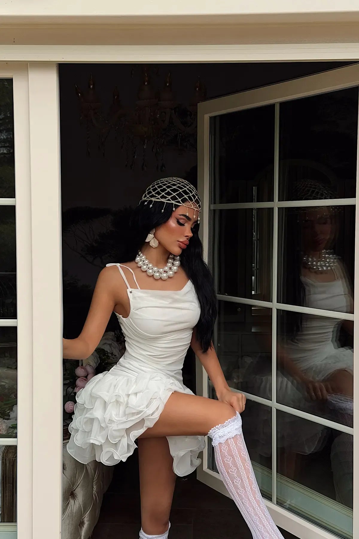 White Strappy Ruffled Mini Dress