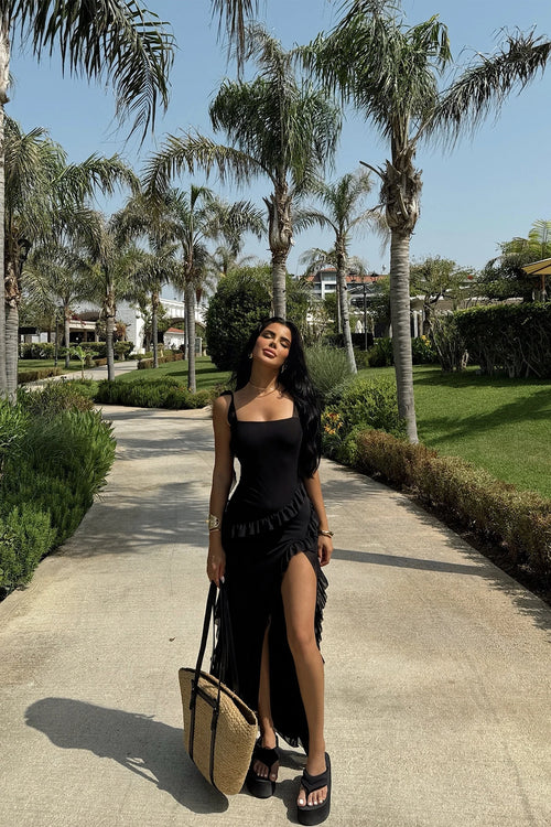 Black Astrid Slit Long Dress