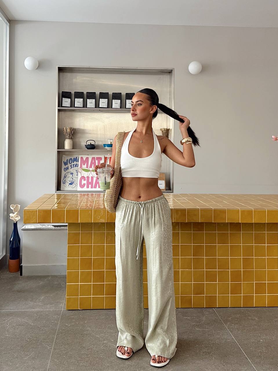 Sage Satin Wide-Leg Pants